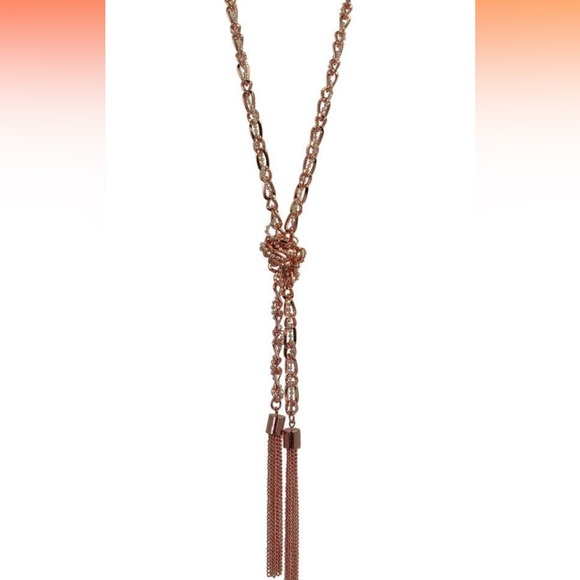 GUESS Two-Tone Long Knotted Tassel Lariat Necklace - Picture 3 of 3